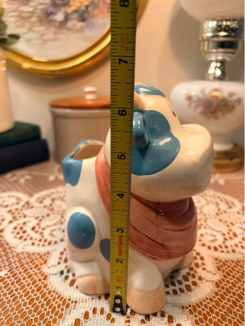 Cooks Tools Ceramic Cow Utensil Holder Blue Spotted Farmhouse Kitchen Decor